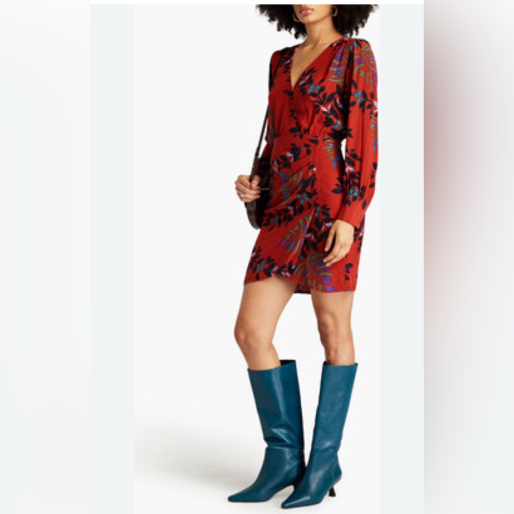 Nwt Ba&Sh Cassie Surplice Viscose Long Sleeve Crissy Red Dress Size Us-6